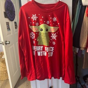Men’s Star Wars Baby Yoda Merry The Force Be With You Red Christmas Long Sleeve